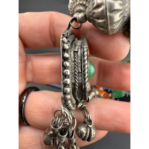 Vintage Tibetan Necklace‎ Earrings Set Green Orange Silver Tone Clip Ons 18" - Picture 11 of 16